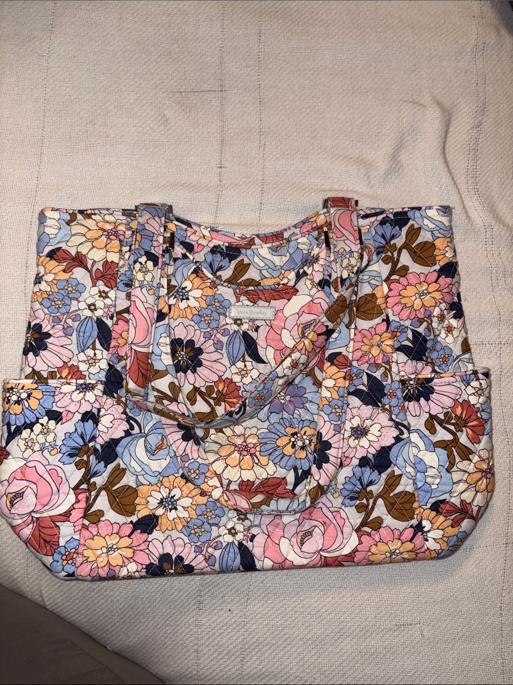 Vera Bradley Quilted Floral Tote in Pink, Blue & Brown